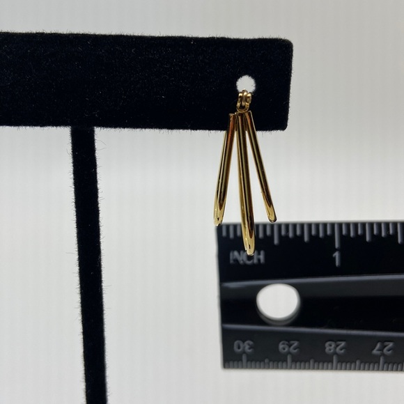 Gold Tone Triple Hoop Earrings. 1.25 inches Long & .5 inches wide. - Picture 6 of 6
